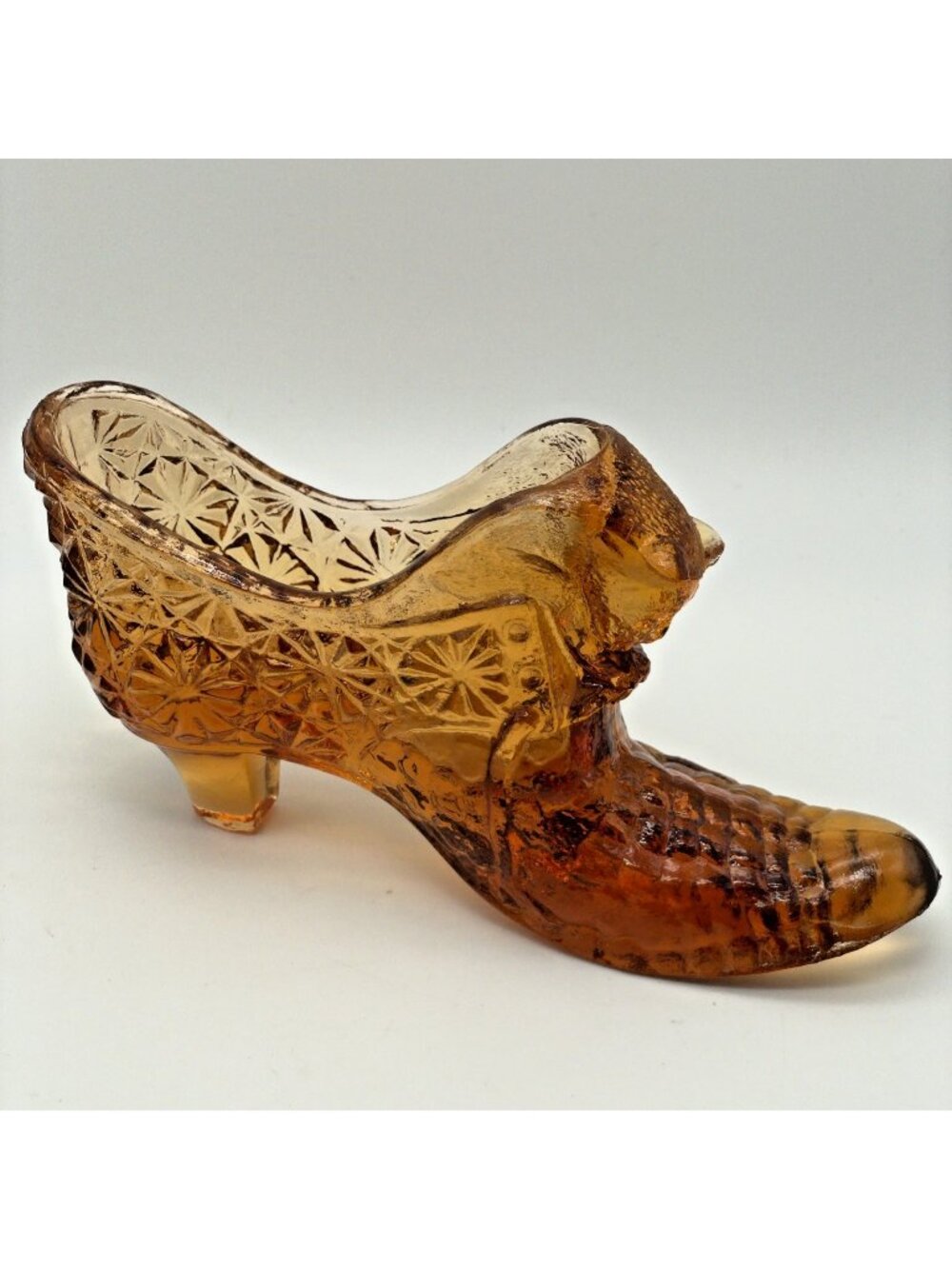Vintage Signed D In Heart Glass Cat Head Boot Shoe Slipper